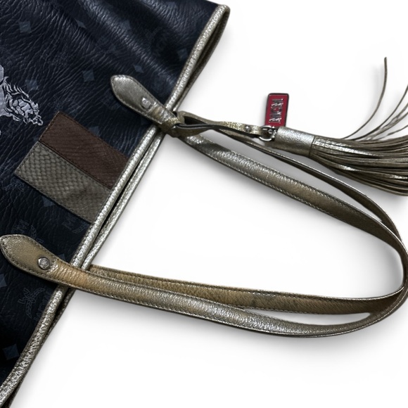 MCM Black Visetos Coated Canvas and Leather Princess Lion Shopper Tote. - Picture 8 of 8